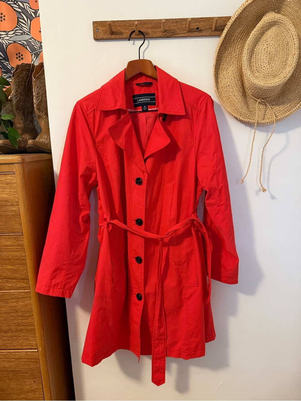Women's Red Land’s End Trench Coat with Belt